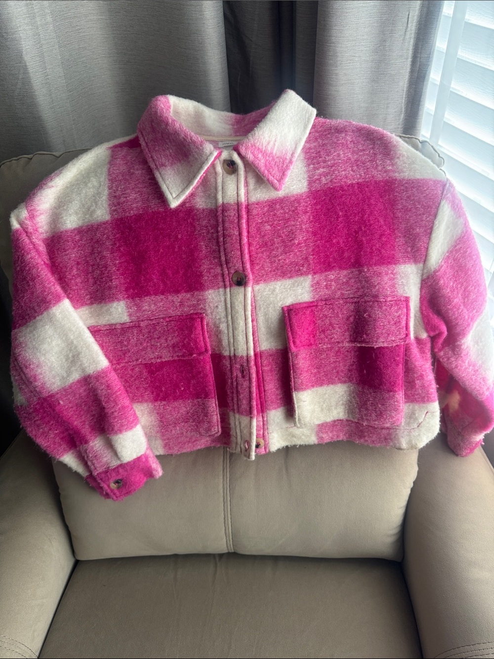 Zara Pink and Cream Plaid Jacket
